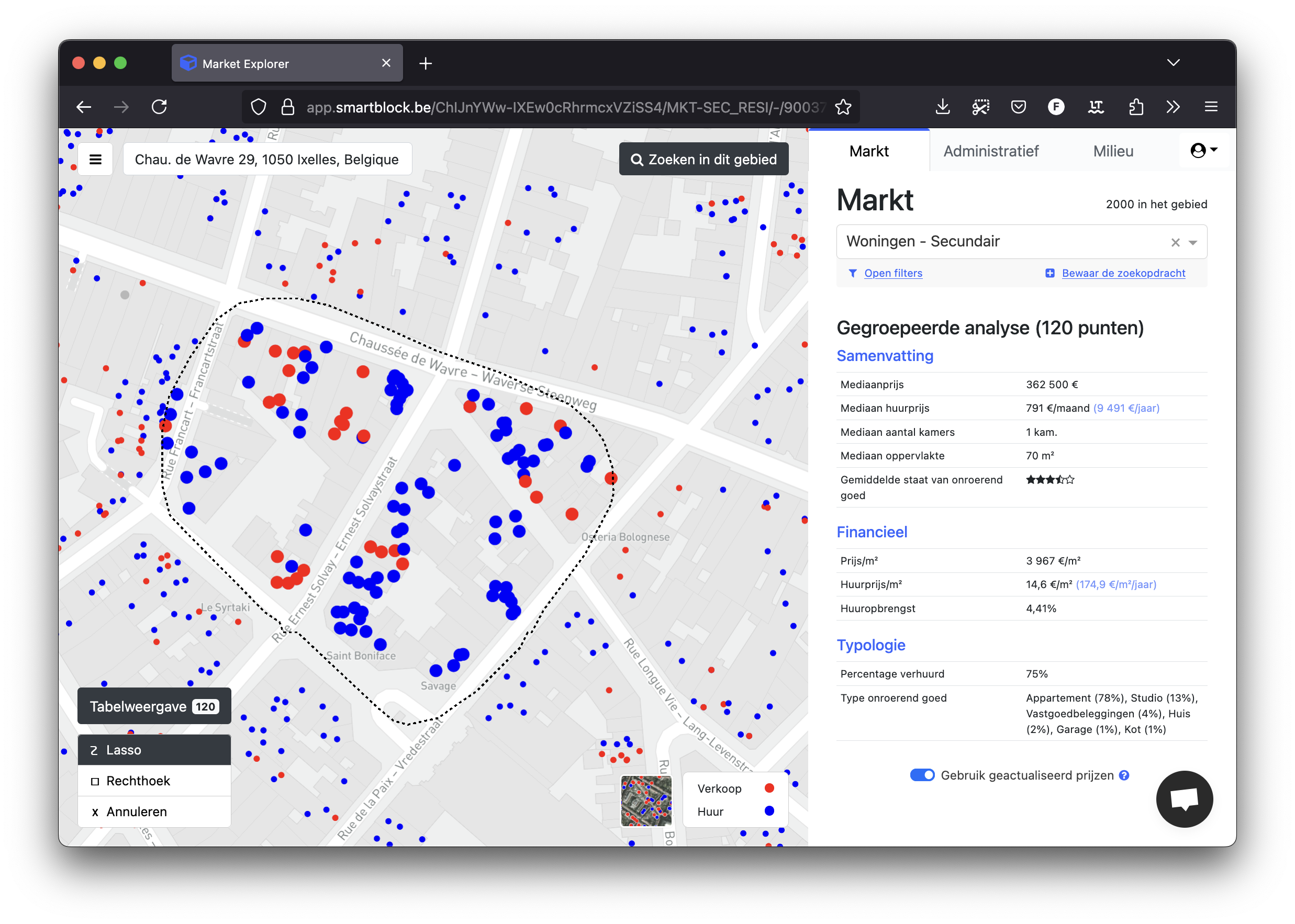 Market Explorer - lasso selection Market Explorer - lasso selectie