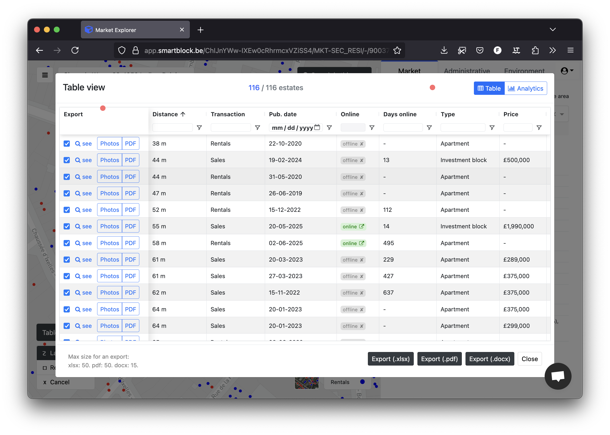 Market Explorer - table view Market Explorer - table view
